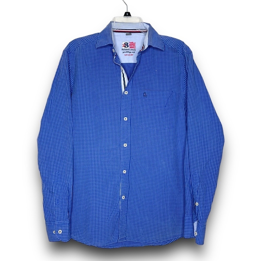 ZODIAC Z3 Relaxed Luxury Yachting Club Blue Long Sleeve Check Dress Shirt Small